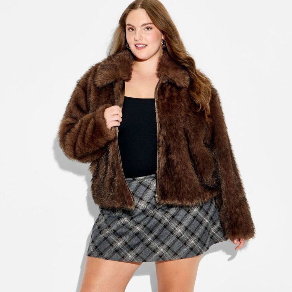 Women's Faux Fur Jacket - Wild Fable Brown XXL